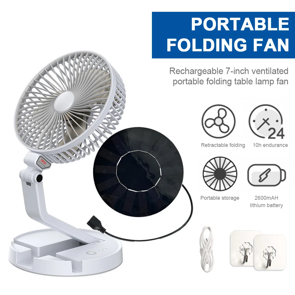 

Foldable Solar Fan With LED Light Set Portable USB Adjustable Cooling Fan For Home Desktop Outdoor Camping Out Door Tools