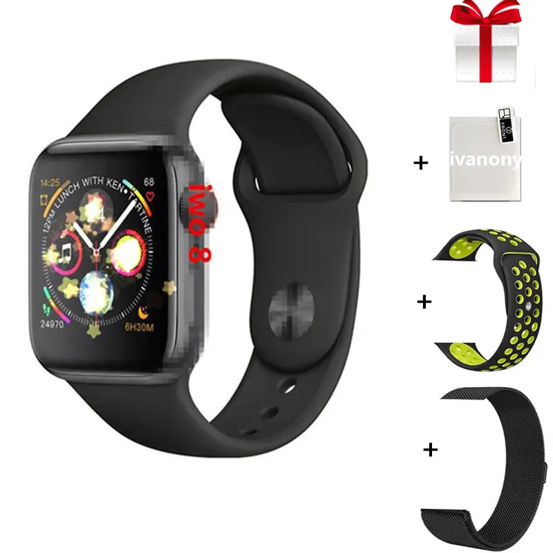 IWO 8 Smartwatch+ ремни+ пленка/комплект 44 мм серия 4 Чехол 1:1 Reloj Deportivo Hombre Smartwatch для мужчин и женщин для Iphone Xiaomi samsung