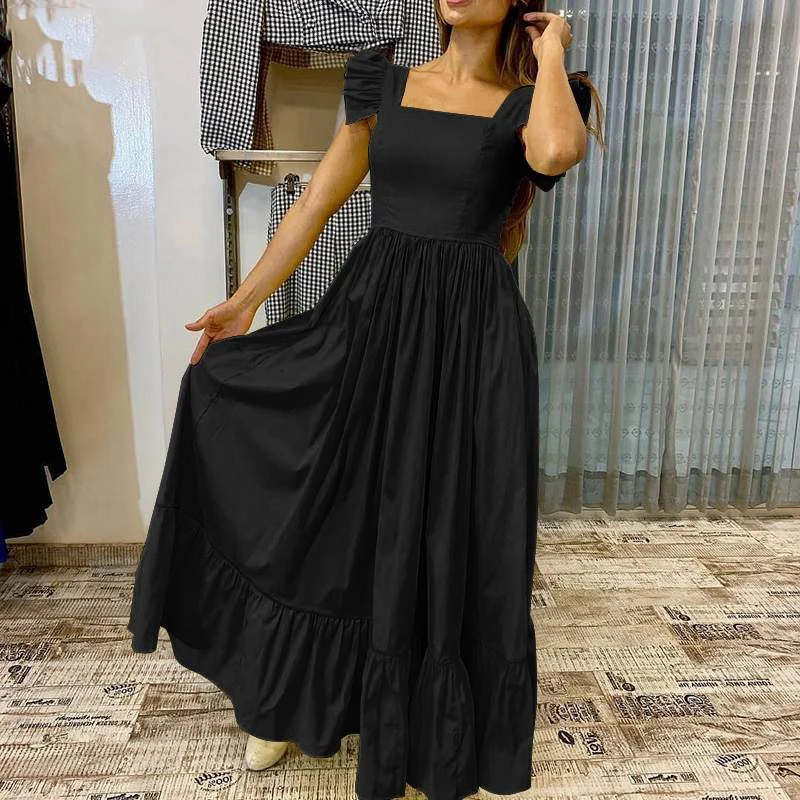 Женский Длинный Сарафан с коротким рукавом желтое платье большого размера