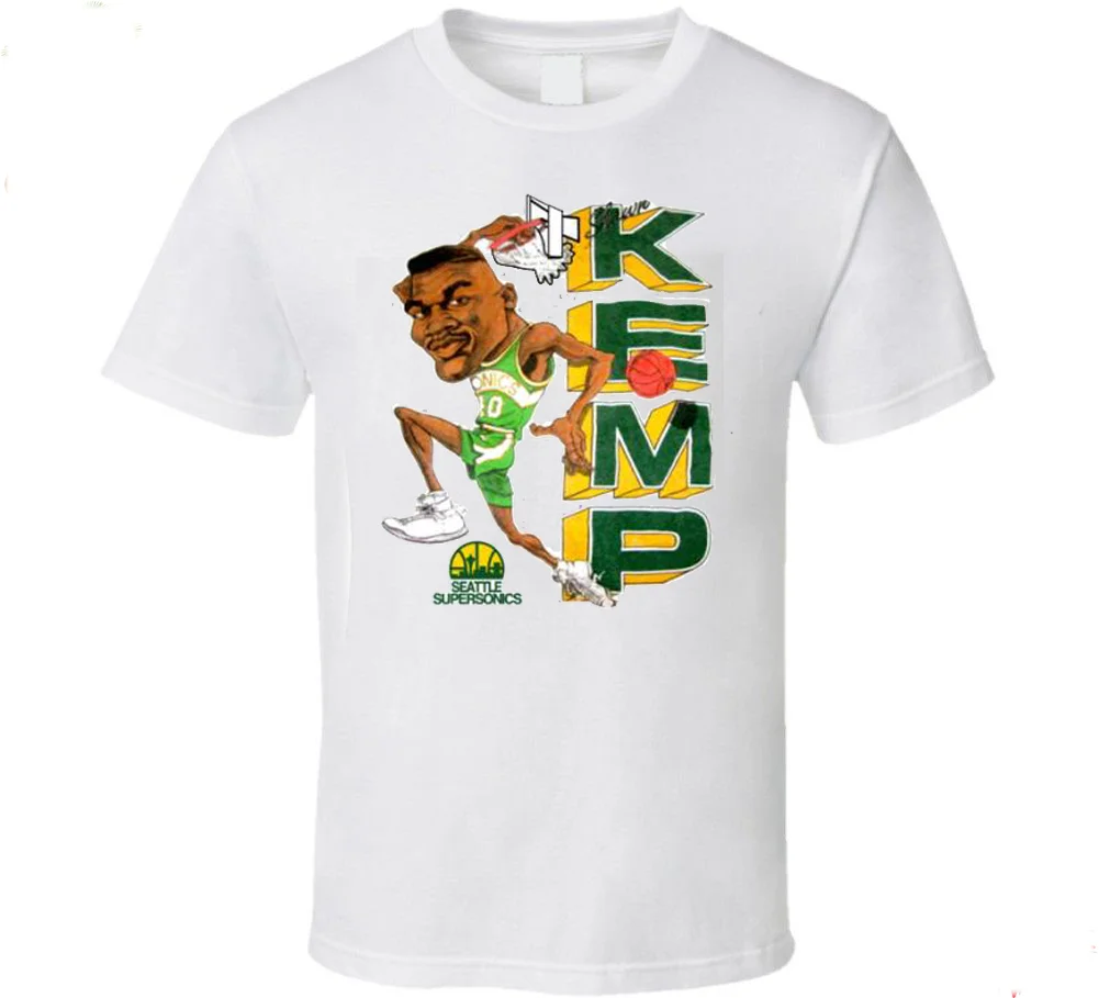 Shawn Kemp Сиэтл баскетбольные Ретро карикатура футболка Для мужчин Размеры S 3Xl