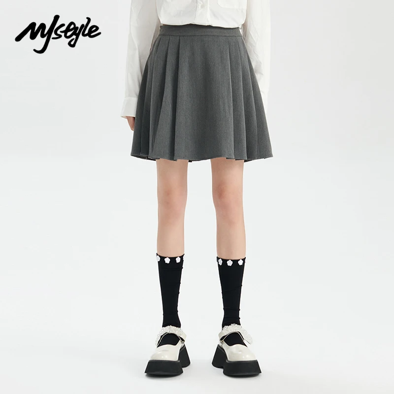 

MJstyle 2021 Fall Hip Hop Girl Vintage Elegant Casual Pleated Zipper Mini Skirt High Waist Korean College Style Mujer 721070030