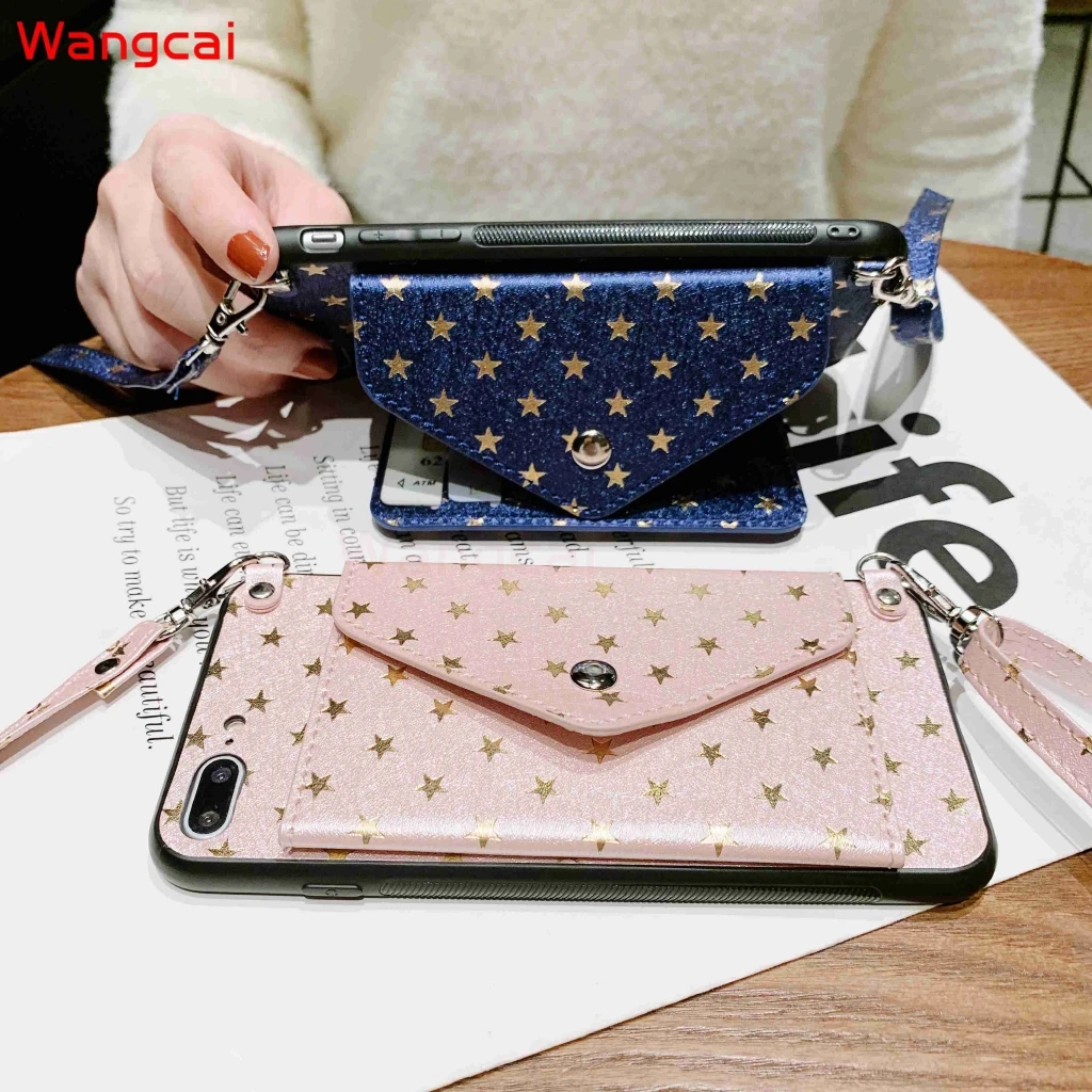 Чехол-кошелек Star Wallet Card Purse Glitter Lanyard Holder Cover для Vivo Y20 Y20i Y20S Y12S Y20d V19 Y17 Y15 Y13 Y12 Y11 Y19 Z1 Pro.
