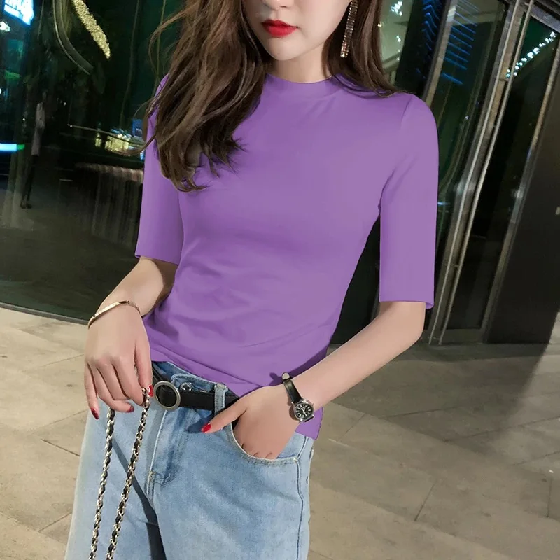 

T-Shirt Women Short purpel Sleeves Shirt 100% Cotton Awesome Femme Summer Top