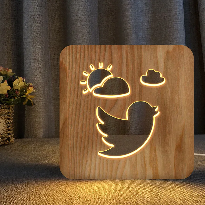 

Animal Light Swallow Shape Wooden Craftwork Night Light Creative Wood Decoration Gifts Can Be Customized