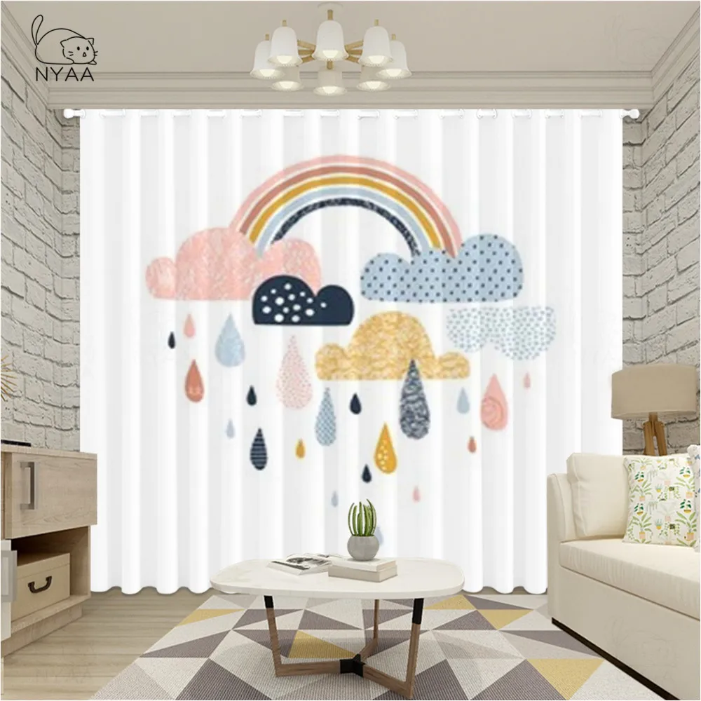Шторы с мультяшными радужными облаками для детей оконные занавески дома кафе