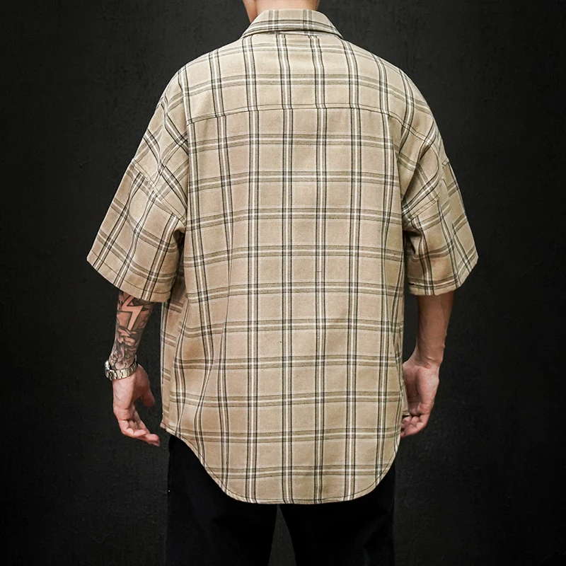 Рубашка мужская с коротким рукавом клетчатая сорочка кроя slim fit для отдыха