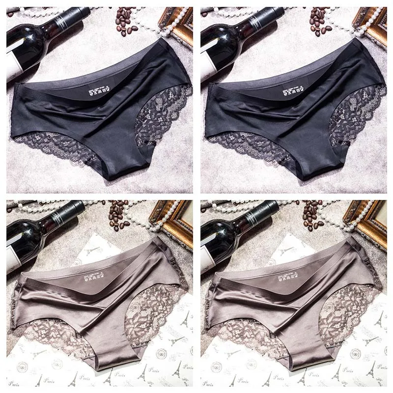 2black 2gray TEXIWAS, 4 шт./лот, кружевные трусики для женщин, бесшовное дамское нижнее белье, кружевные трусы, сексуальные трусики для женщин, комфортное нижнее белье размера плюс - Цвет: 2black 2gray