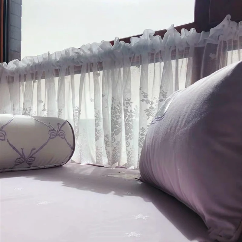 Кружевные короткие тюлевые полушторы с волнами для гостиной белые прозрачные