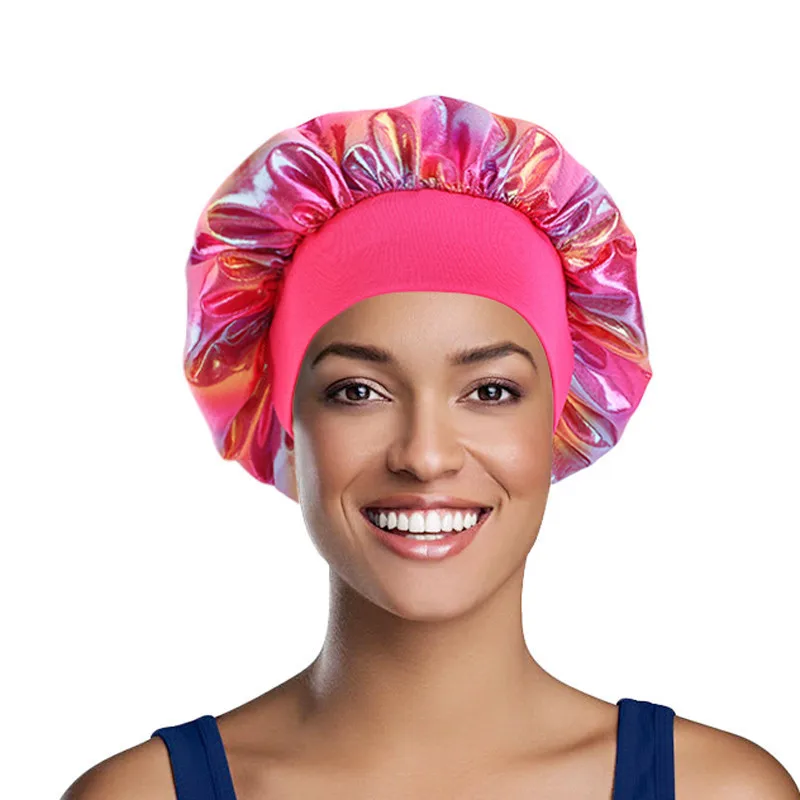 

New Elastic Women Laser Silk DU-RAG Hair Accessories Wave Caps Rags Wide Band Bonnet Salon Hat Turban Durag doo rag Headwrap
