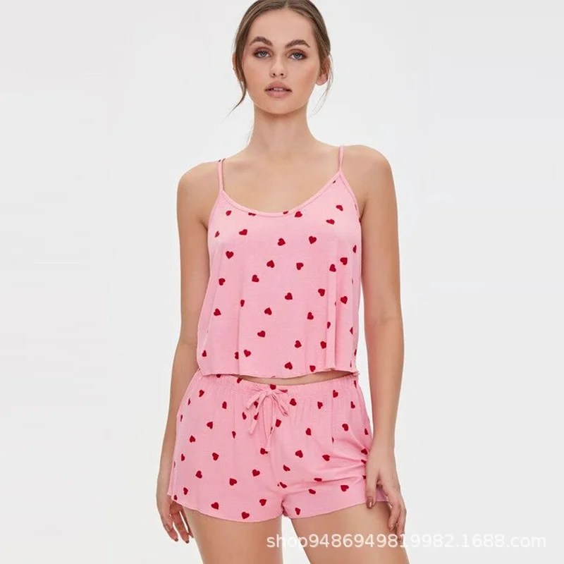 

Пижама Donsignet на бретельках и шорты для женщин, летний костюм из полиэстера и хлопка, тонкая Домашняя одежда с принтом Love, домашний костюм из д...
