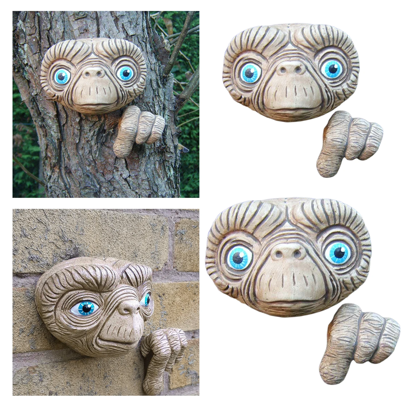 

Alien Head Tree Face Sculpture Figure Tree Hugger Peeker Garden Ornament