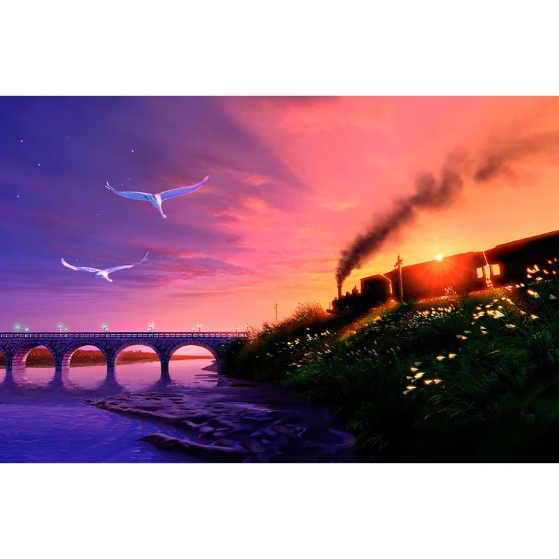 

5D DIY diamond Painting Sunset Scenery Full Drill DIY Diamond Embroidery Train Track Handcraft Cross Stitch Home Decoration Y80