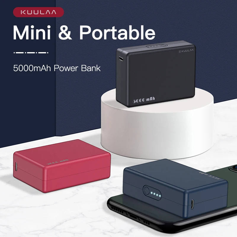 kuulaa super mini power bank 5000mah portable charging 5000 mah power bank usb external battery charger for xiaomi poco x3 pro free global shipping