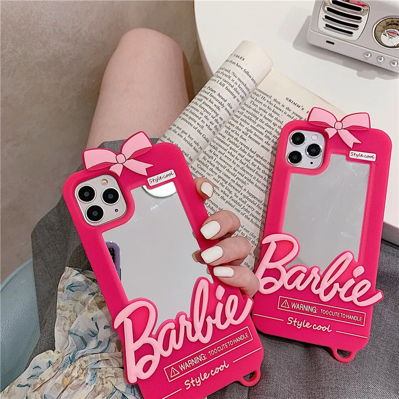 

3D Girly Flashy Pink Silicone designer Girl bowknot mirror for 11 silicone 8plus Apple x mobile phone case XS Max/XR/12max