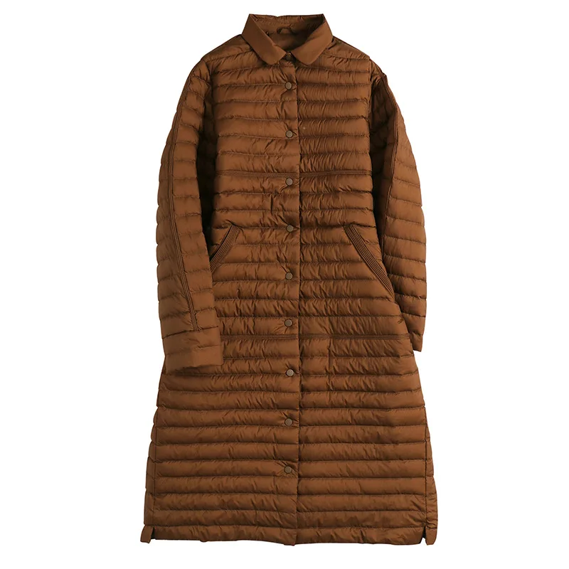 

Winter New Style WOMEN'S Long down Jacket European And American-Style Plain Stand-Collar Straight Women's White