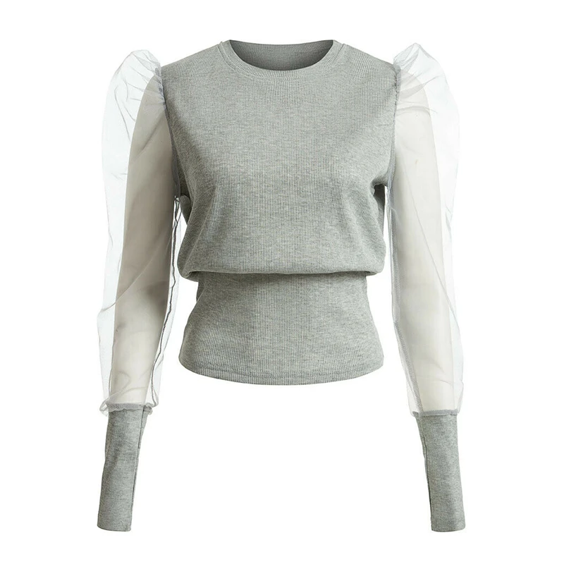 Сексуальные женские топы с пышными сетчатыми рукавами сетчатые кружевные рукава