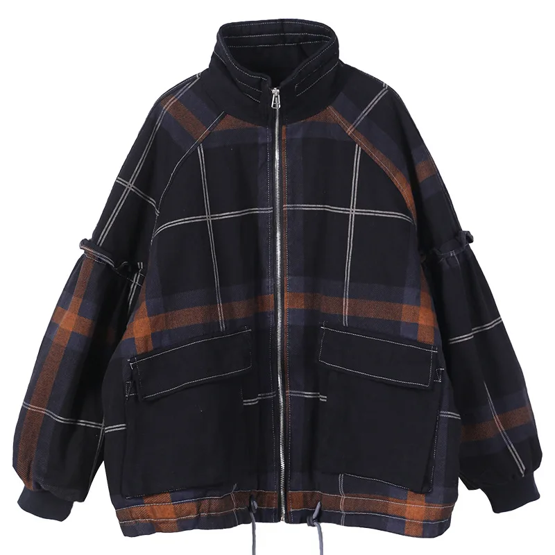 

SOUL OF TIGER 2020 European Winter Luxury Designer Women Loose Vintage Denim Jacket Ladies Casual Plaid Quilted Coats Plus Size