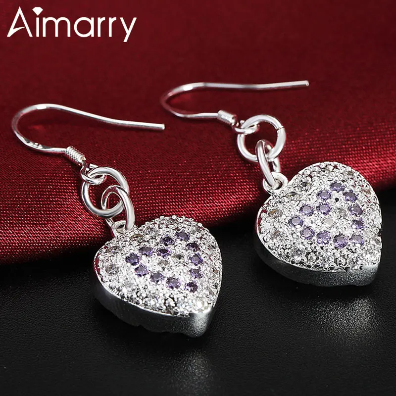 

Aimarry 925 Sterling Silver Purple AAA Zircon Love Heart Shape Earring For Women Party Engagement Gifts Wedding Fashion Jewelry