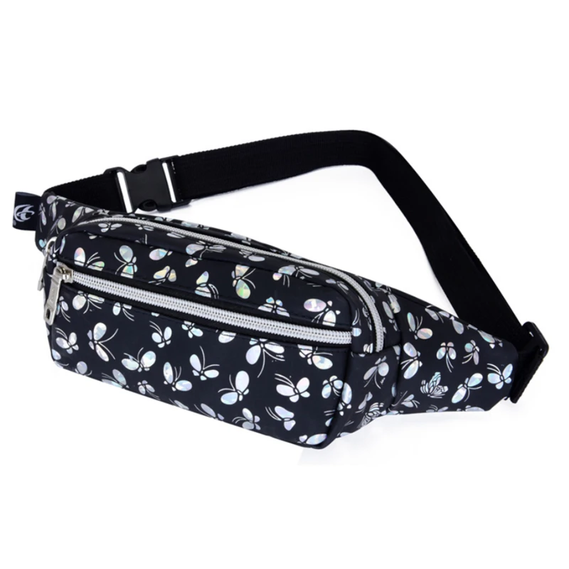 

Men Women Waist Bag Butterfly Print Glossy Chest Bag Sport Run Fanny Waterproof Pack Crossbody Bag Fashion Chest Bag Phone Purse