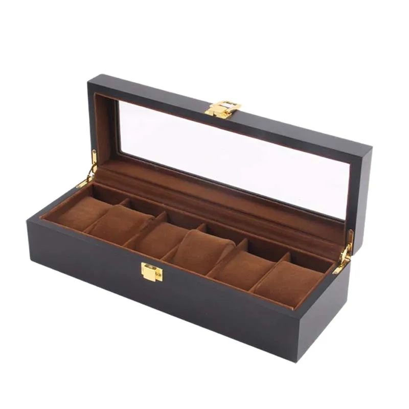 12 Slots Wooden Watch Box Case Organizer Display for Men Women, Wood Box with Clear Glass Top, Vintage Style