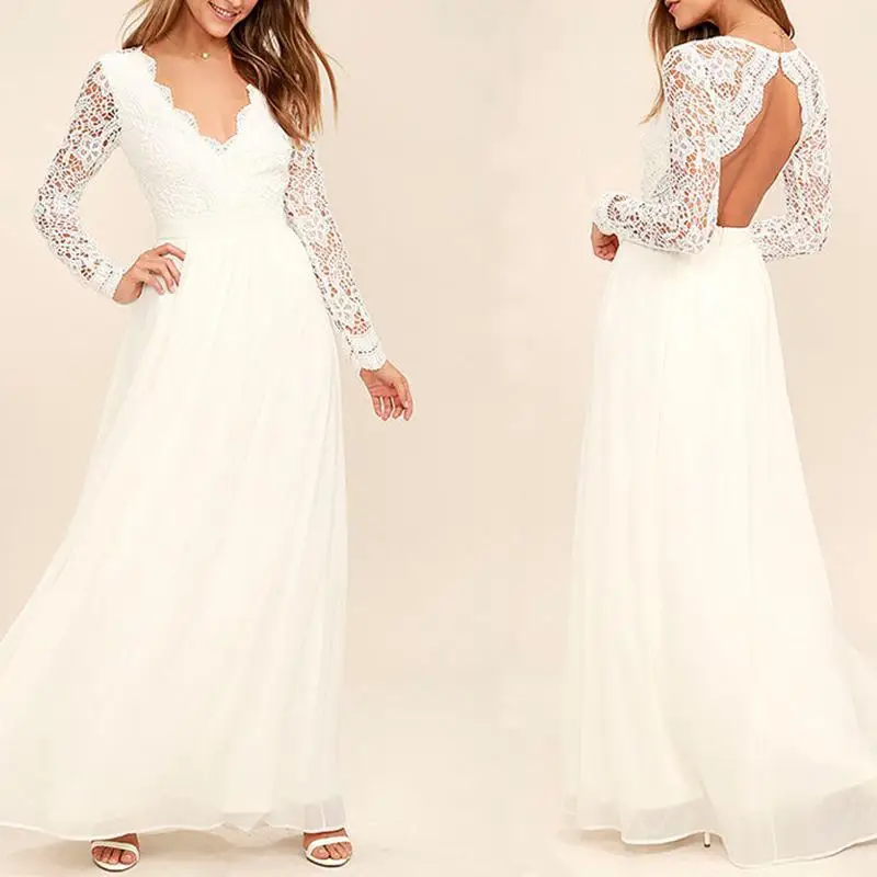 Элегантное Длинное Вечернее Платье с открытой спиной женское кружевное платье