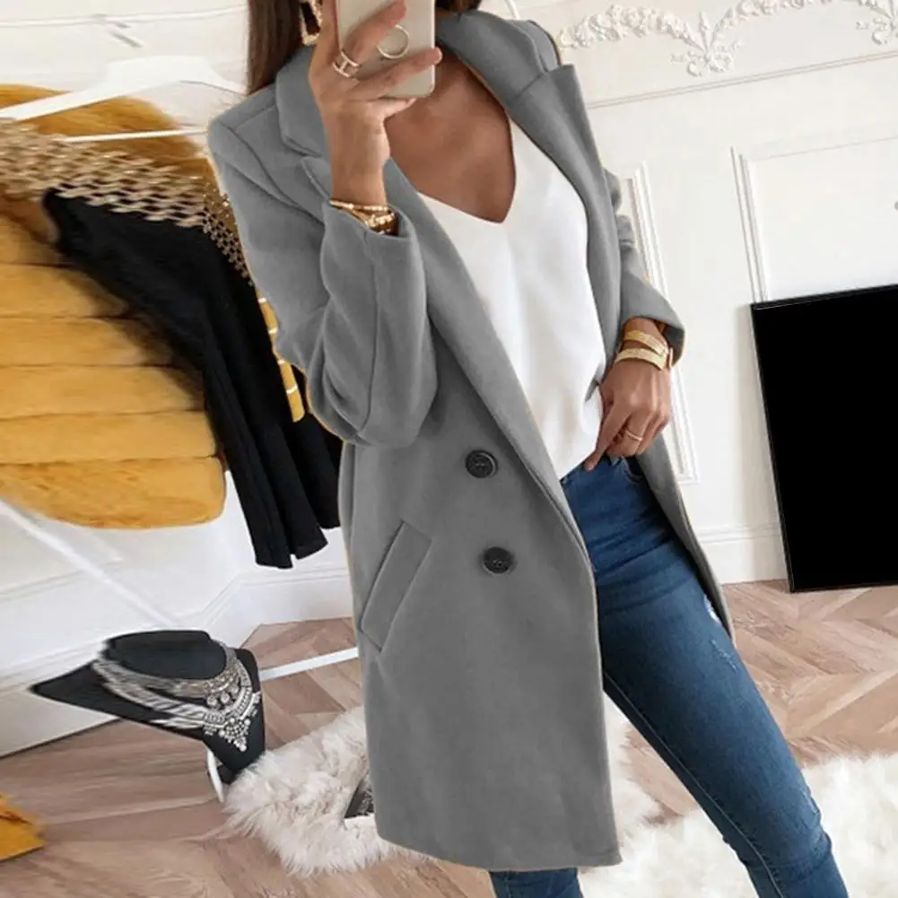 Тренчкот женский однотонный модное пальто с длинным рукавом на пуговицах