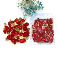 clothing accessories mixed shape red glass crystal sewing rhinestones with gold base for dressgarmentshoes