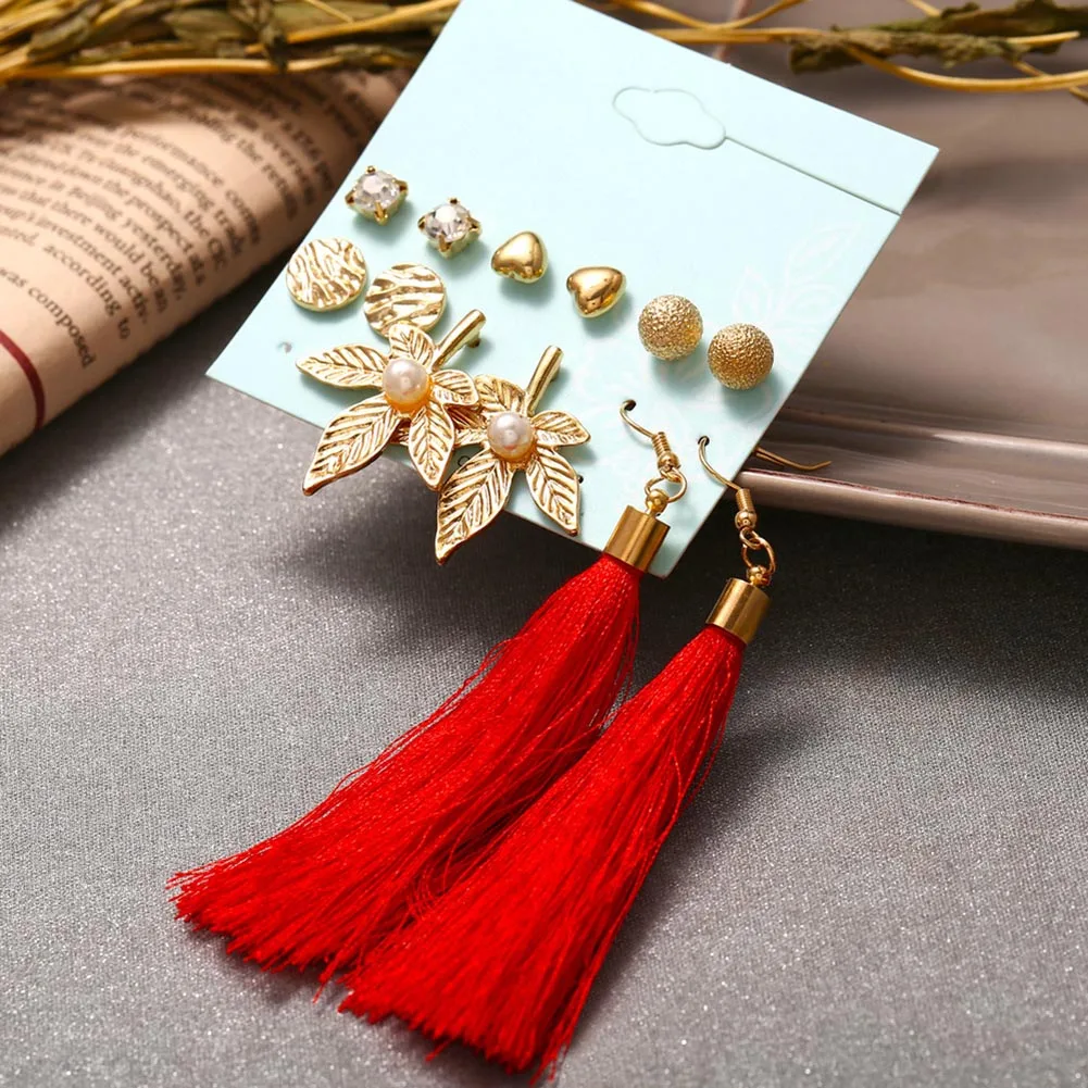 Набор женских серег-колец с кисточками и длинными | Украшения аксессуары