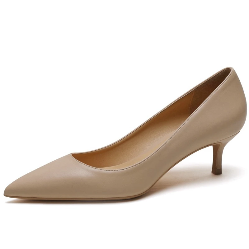 Всесезонные кожаные туфли лодочки с острым носком повседневная обувь на среднем