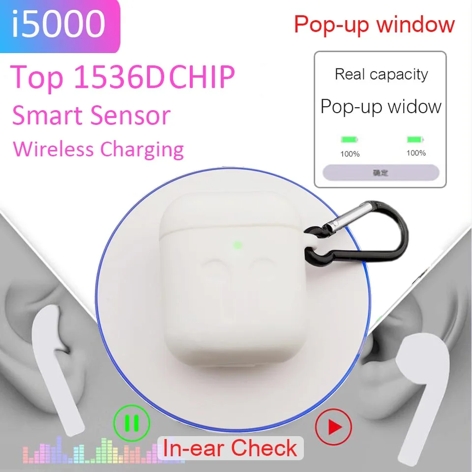 I5000 наушники-вкладыши TWS с 1:1 Air2 переименовать Беспроводной наушники 8D стерео супер бас 1536D pk H1 чип i30 i60 i1000 i200 i2000 i500 i9000 наушники-вкладыши tws с ios13