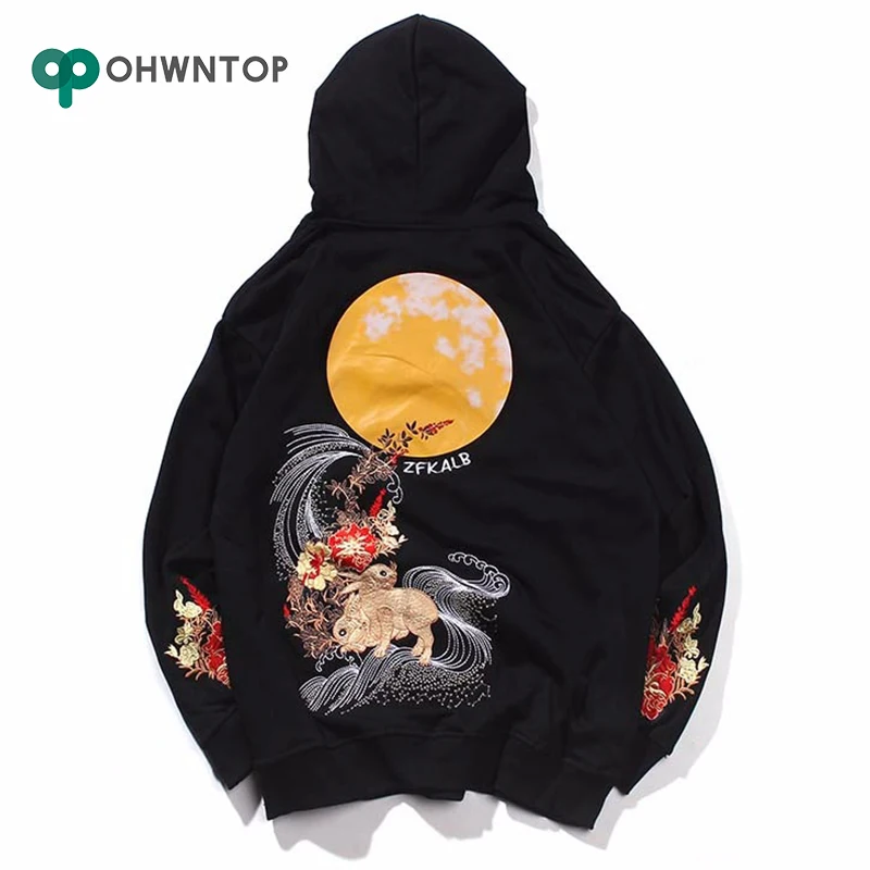 Толстовка мужская с капюшоном в стиле хип хоп хлопковый пуловер вышивкой