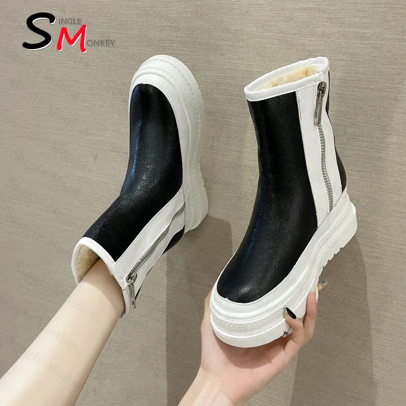 

Warm Snow Chelsea Women Boots 2021 New Winter Mid Heels Platform Shoes Casual Mid-Calf Designer Goth Motorcycle Gladiator Botas