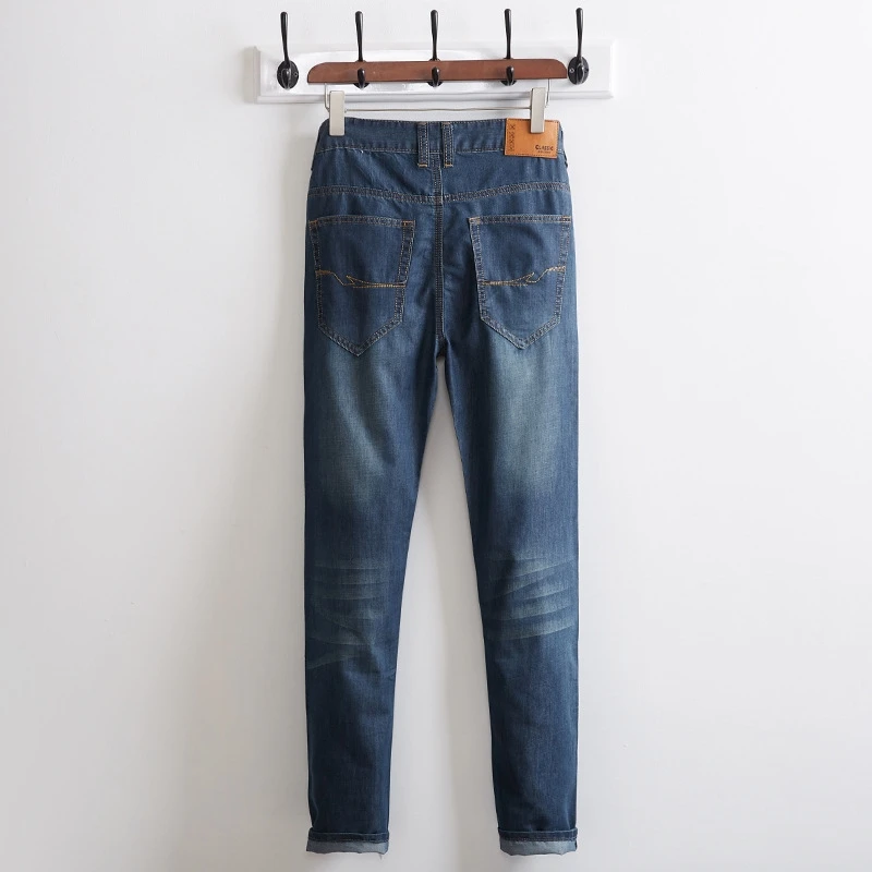 

Men's business wear plus size jeans Casual Loose Slim Straight trousers Fashion classic fat plus fat plus long pants Blue 46 48