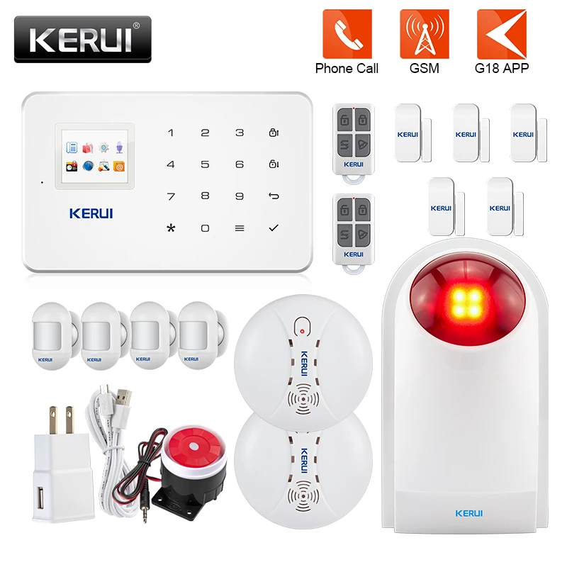 

KERUI G18 GSM Alarm Kit APP Control House Motion Sensor Siren Burglar System Smart WIFI Security Alarm Kit