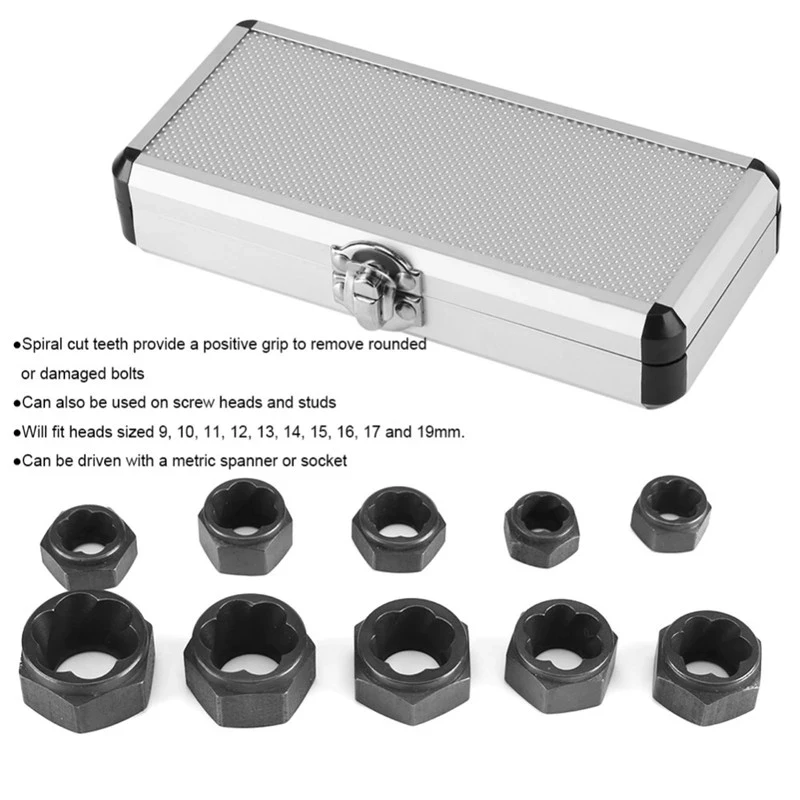 

New 10 pieces of nut removal tool damaged lug nut lock remover torsion socket kit car wheel car tool nut remover kit