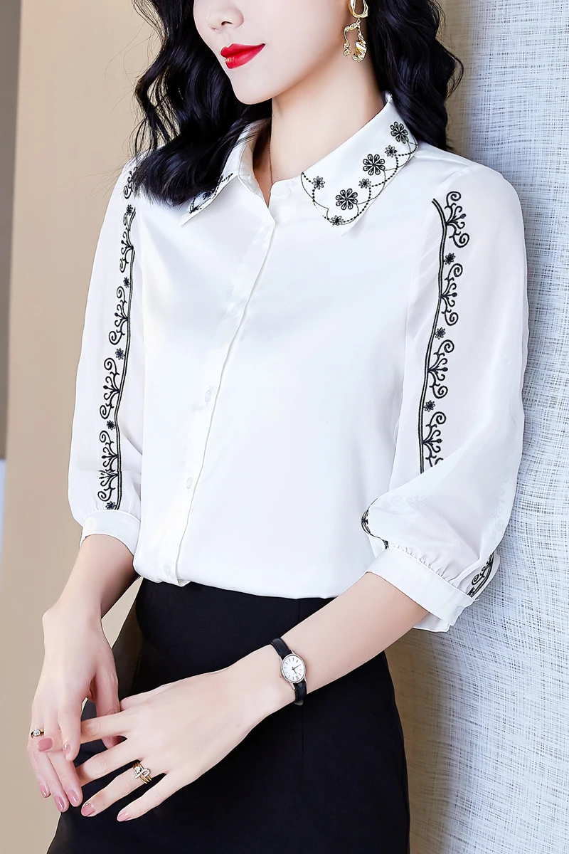 

COIGARSAM 3XL Plus Size Fashion Half Sleeve Shirt Womens tops New Patchwork Women shirts White 2139