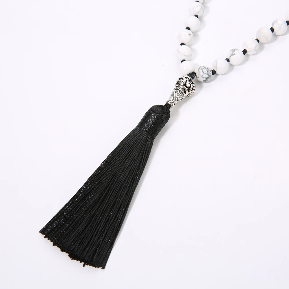 OAIITE 8 мм Howlite Mala 108 бусины ожерелье натуральный камень кисточка с узлом ручной