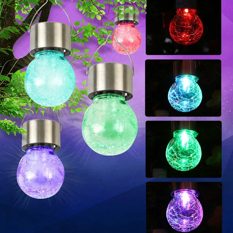 

Hanging LED Solar Lamps Outdoor Cracked Glass Ball Light Waterproof Lawn Garden Xmas Party Christmas Tree Decor Solar Lights