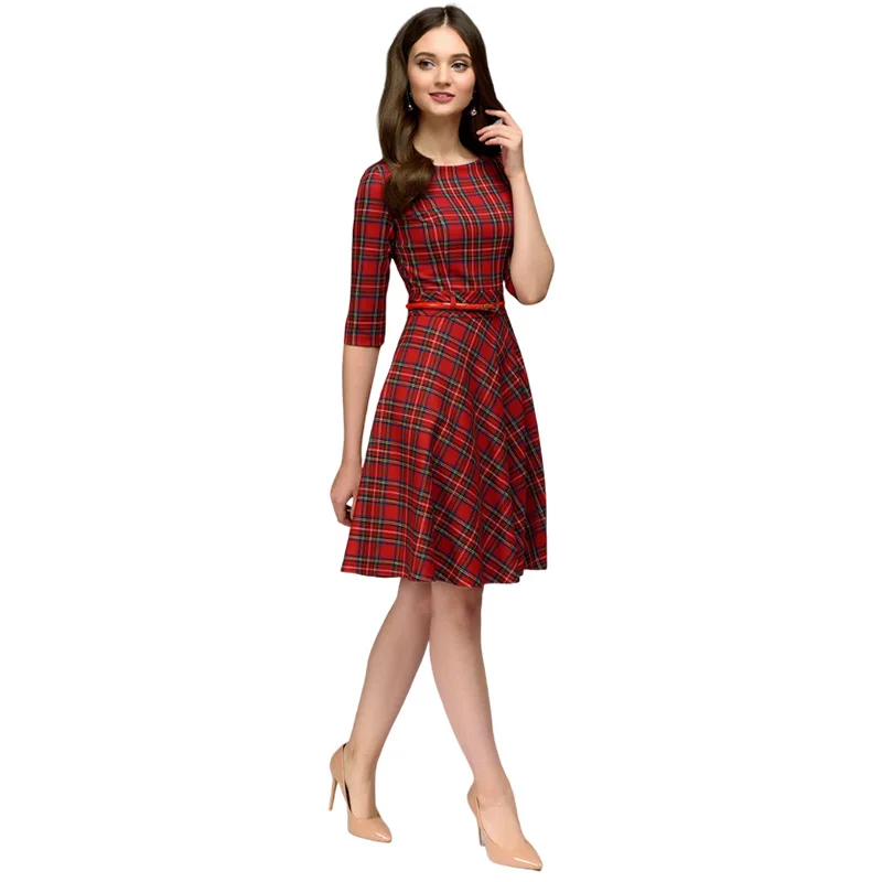 Клетчатое винтажное ТРАПЕЦИЕВИДНОЕ женское платье длиной до колена с