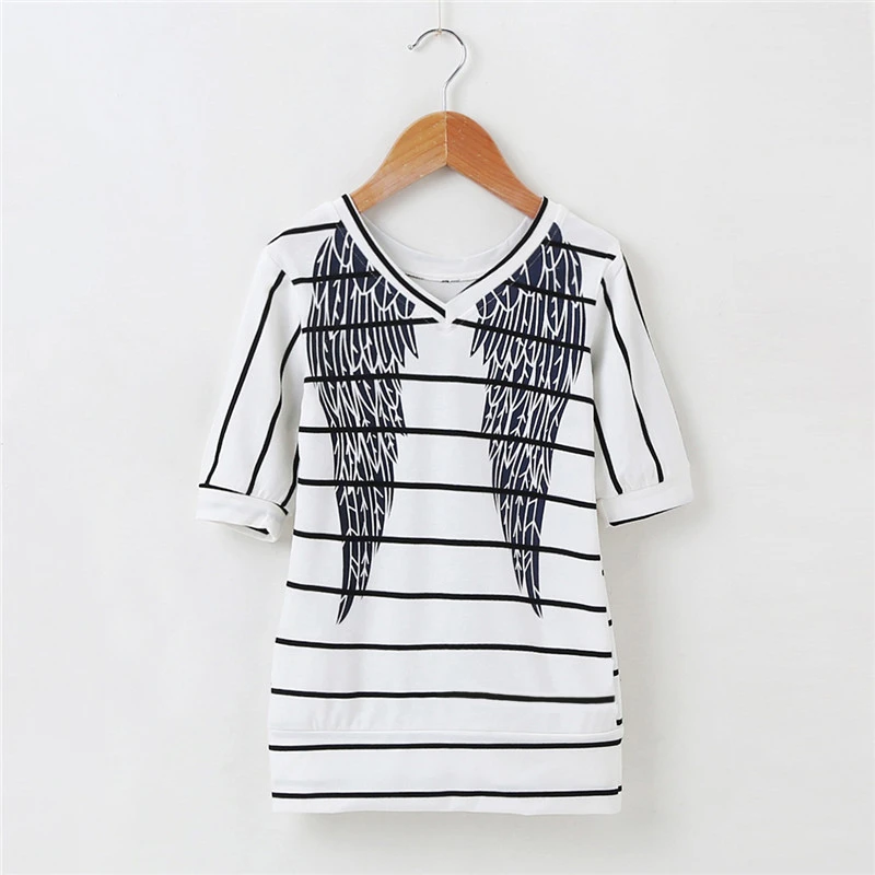 

2021 Mother Daughter Short Sleeve Striped Dress Summer Family Matching Outfits Wings Dresses Mommy And Me Baby Girls Clothes