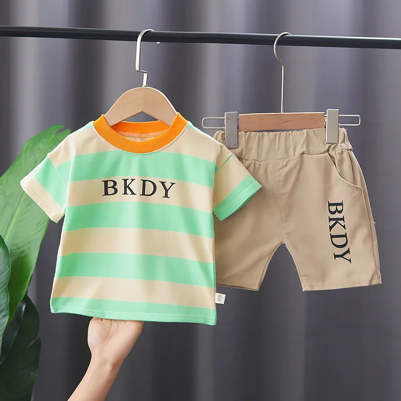 

2pcs T-shirt Baby Boys Girls Summer Clothing Set Infant Pure Clothes Cotton Children's Short Sleeve Shorts Toddler Kids Outfits