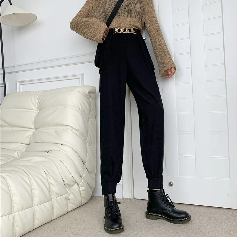 

SISPELL Patchwork Metal Buckle Woemn's Casual Trousers Patchwork Pocket For Female Loose Casual Pants 2020 Fashion Autumn Tide