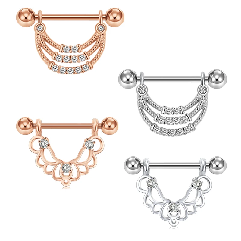 Пара сосков с подкладкой из фианита Тройное кольцо хирургической стали 316L штанга