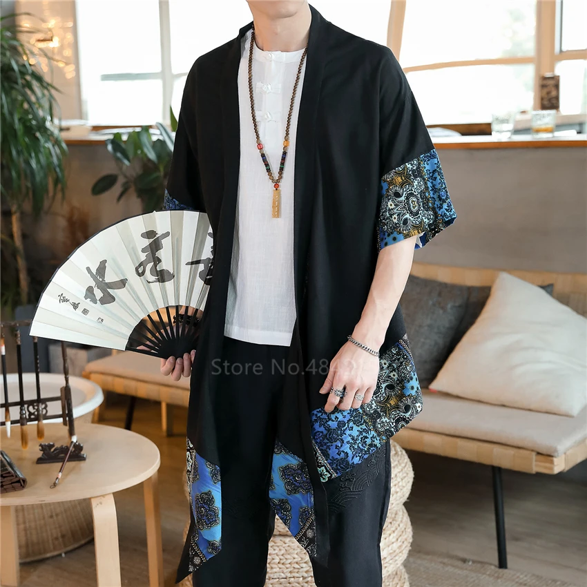 Японский Стиль кимоно для мужчин в винтажном стиле В мозаичном Летний кардиган