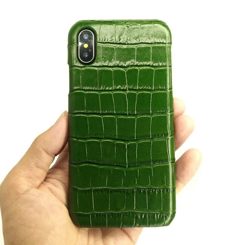 Зеленый Solque чехол из натуральной кожи для iPhone X XS MAX XR 7 8 Plus настоящий кожаный чехол для мобильного телефона роскошный крокодил тонкий Чехол - Цвет: Зеленый