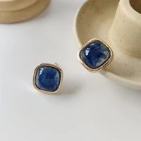 s925 needle trendy jewelry blue resin earrings sweet design vintage temperament square stud earrings for celebration gifts