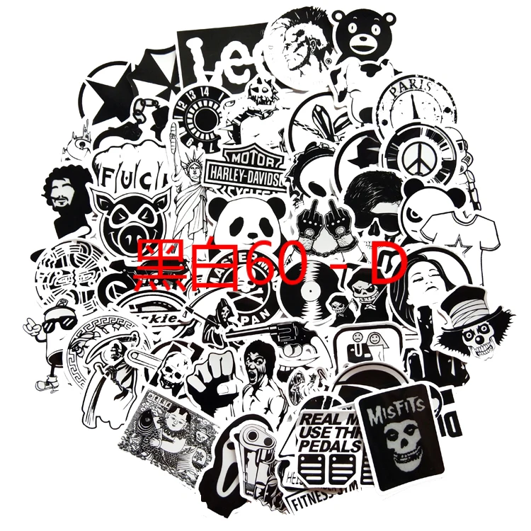 60 шт. черные и белые граффити водонепроницаемые автомобильные наклейки для