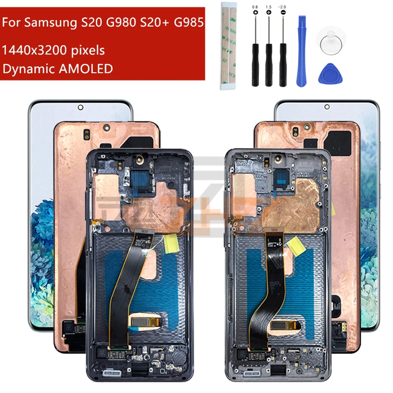 Pantalla t&aacute;ctil lcd para Samsung Galaxy S20 + G985, montaje de digitalizador + marco para Samsung S20 G980-0