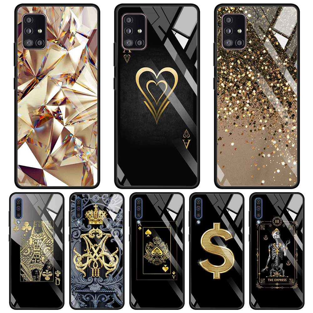 

Glass Case For Samsung Galaxy A51 A71 A91 A72 A52 A32 A12 A81 A41 A31 A21 A11 A01 A02s M30s A21s M51 M31 M21 Of Diamonds In Gold