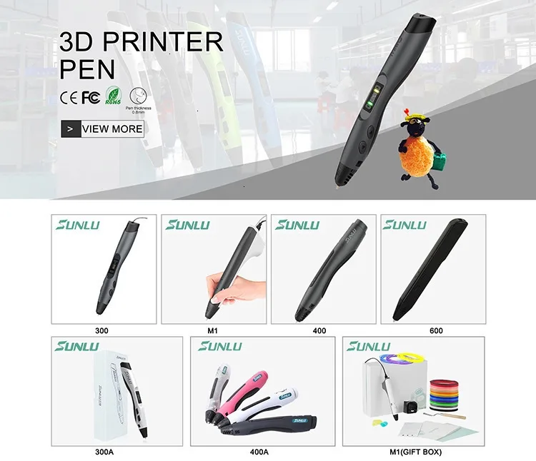 USB 3D Ручка SUNLU поддержка 1,75 мм ABS/PLA/PCL нити diy ручка для рисования с oled-экраном, 1-8 цифровой экструдированный support5V 2A